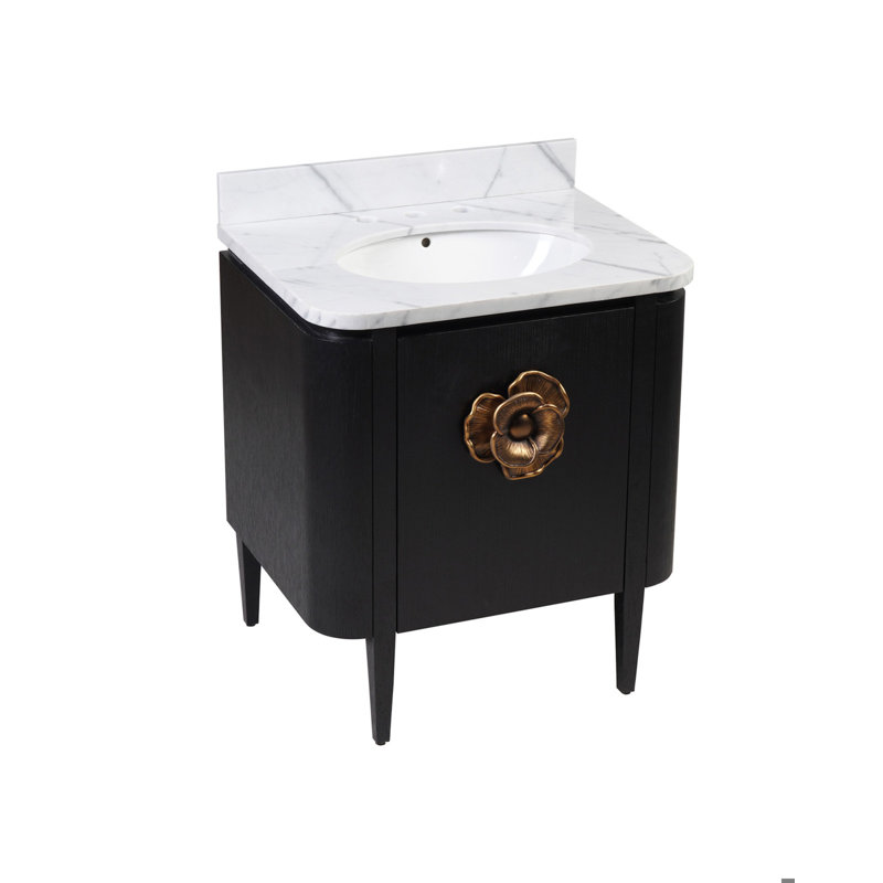 Briallen 30" Freestanding Standard Single Bathroom Vanity with Top, Polished Brass, Caviar Black