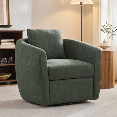 31.89" Wide Modern Swivel Barrel Armchair with Lumbar Pillow, Soft Chenille Upholstered Accent Club Chair for Living Room, Bedroom & Small Spaces