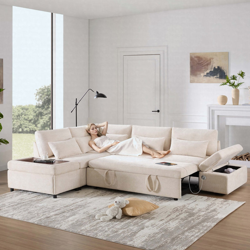 Canapé-lit modulaire en L 107 po avec repose-pieds escamotable et rangement