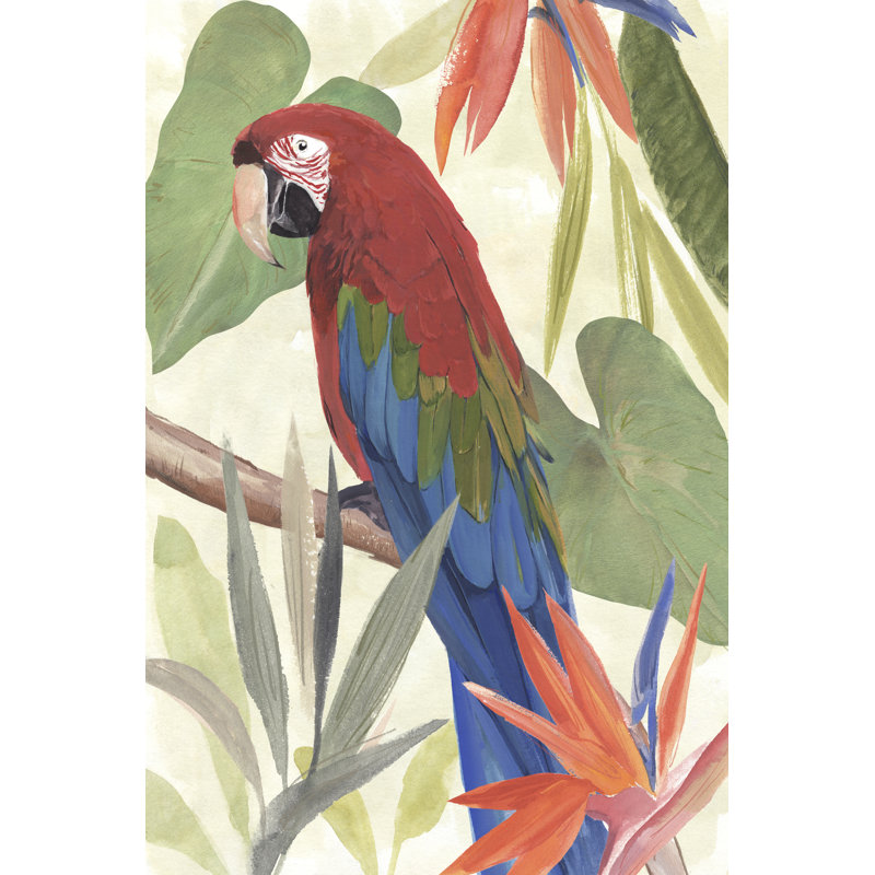 Tropical Parrot Composition III - Painting, 46cm H x 30cm W, Wrapped Canvas