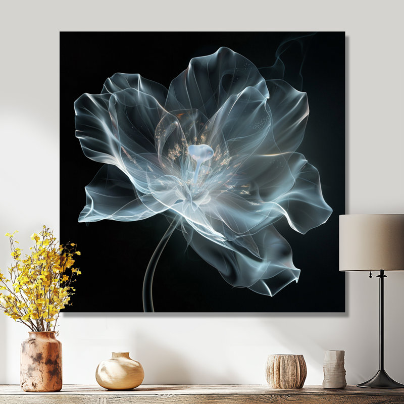 Anémone blanche transparente sur fond noir - autres plantes et fleurs, Métal métal, H 16 po x l 16 po x P 1 po