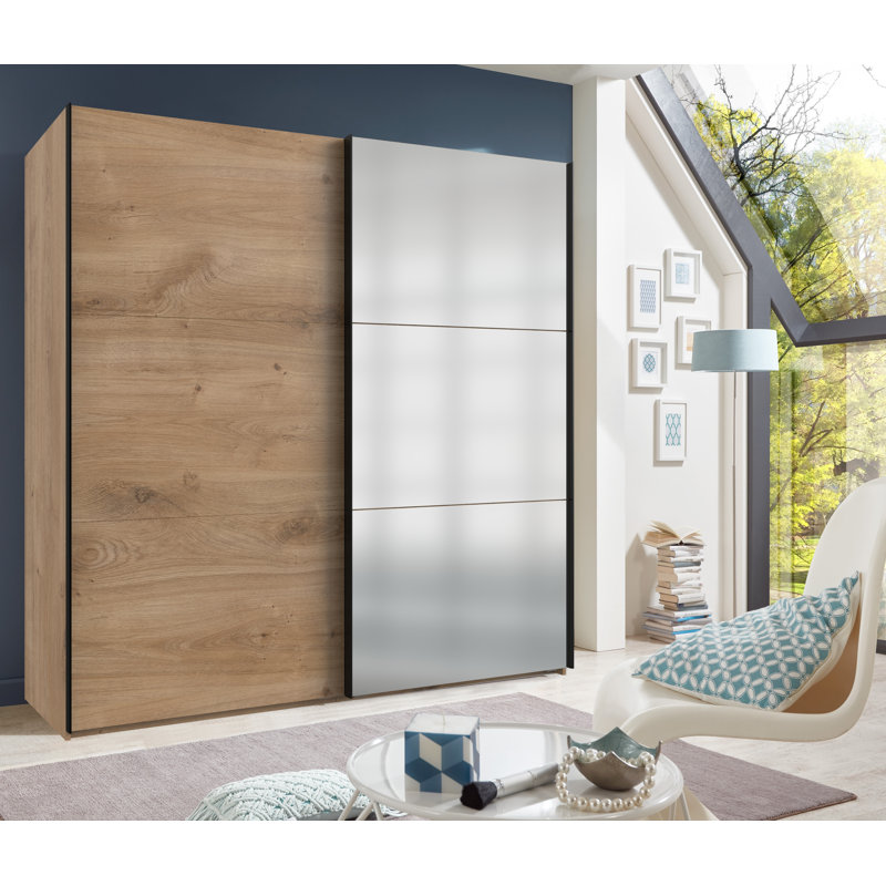 Guardino 2 Door Wardrobe, 216cm H x 200cm W x 65cm D, Plank oak