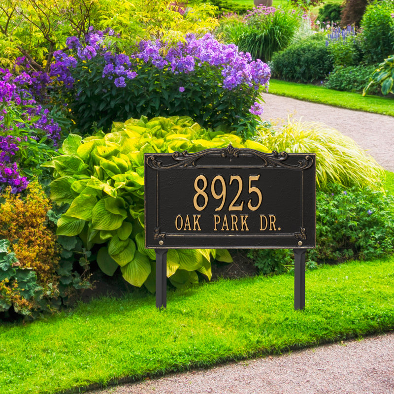 Signature Series 2-Line Lawn Address Sign, Black, Gold