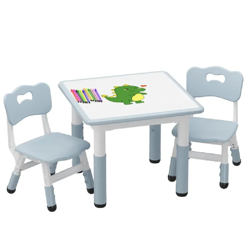 Ensemble de table et 2 chaises - hauteur réglable, bureau graffiti effaçable pour une utilisation multi-activités, comprend 1 table et 4 chaises, et un matériau en PP, facile à assembler