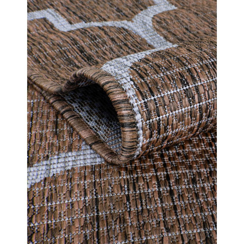 Hampstead Geometric Brown Indoor/Outdoor Area Rug, Runner 2' x 6'