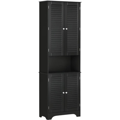 Black Freestanding Cabinet With 2 Cabinets,Tall Narrow Bathroom Storage Cabinet With Doors And Shelf Adjustability