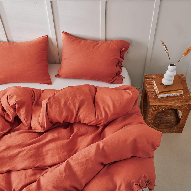 Ensemble de housse de couette 100% lin 3 pièces avec fermeture à nœuds noueux lin naturel français délavé couleur de ferme douce et respirante