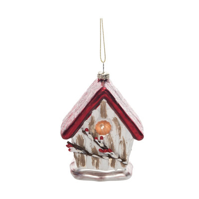 Glass 4.88 in. Multicolor Christmas Rustic Bird House Ornament