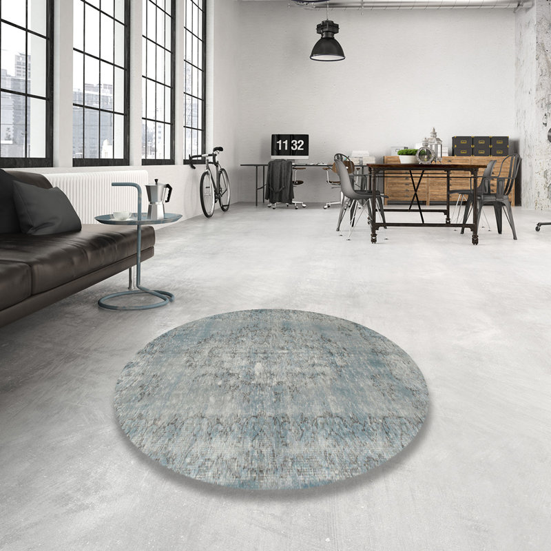 Tapis contemporain gris, Rond 6 pi