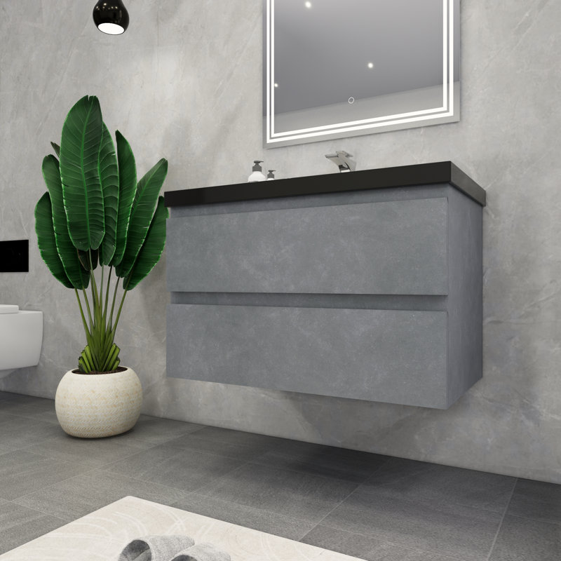 McConnico 35.5'' Single Bathroom Vanity with Acrylic Top, Cement Gray