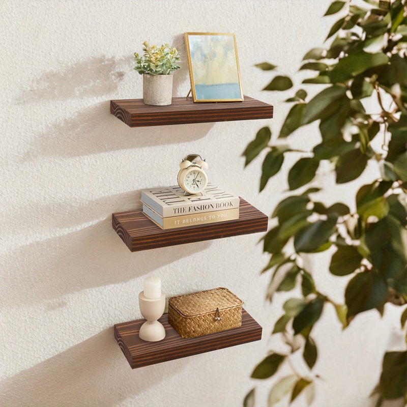 Solid Wood Floating Shelf (Set of 3), Brown