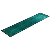 Overdyed Hand-Knotted Wool Modern-Contemporary Green Runner 3' 2" x 12' 4"