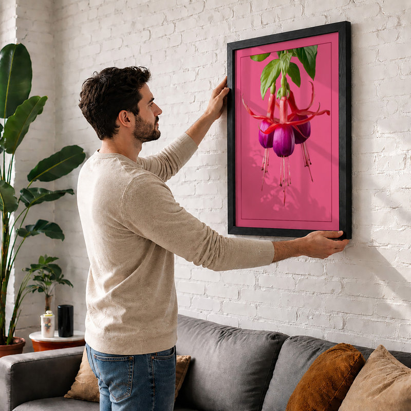 Fuchsia Bloom Botanical - Framed Print, A2 - 59.4 x 42.0 cm, Oak