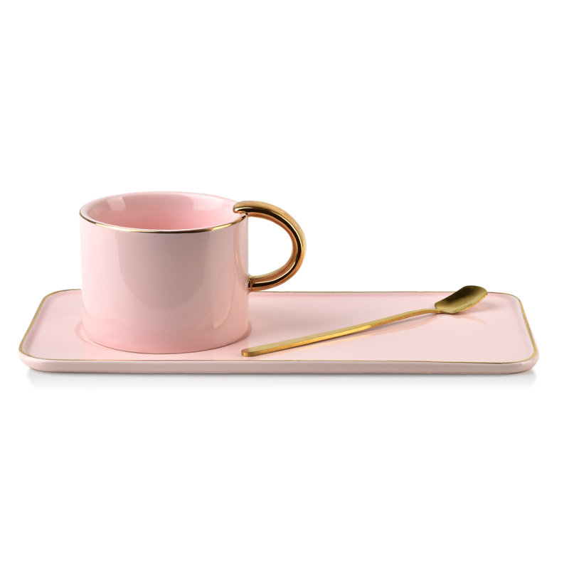 Ayios Porcelain Coffee Mug, Pink/Gold