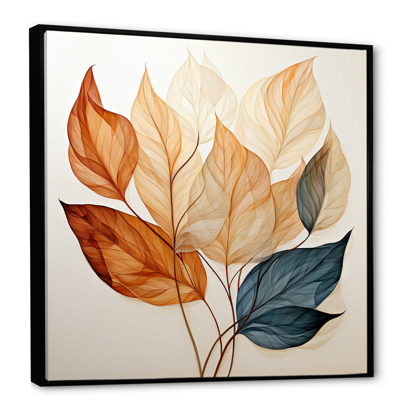 «Copper Leafy Abstractions - Leaves», art sur toile, Cadre flottant noir, H 24 po x l 24 po x P 1 po