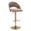 Tabouret de bar réglable avec pivot en métal doré et tissu brun avec repose-pieds rond en T - ensemble de 2-1344793879