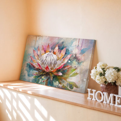 Grande reproduction de peinture murale abstraite colorée sur toile Protea