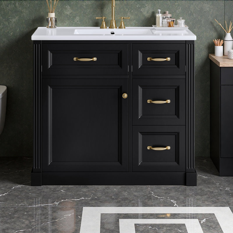 Meuble-lavabo 36 po avec lavabo, armoire avec 4 tiroirs, porte à fermeture en douceur et tablette réglable, lavabo en céramique
