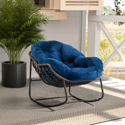 Chaise berçante d'extérieur en rotin, fauteuil inclinable et berçant rembourré pour le porche, le salon, le patio et le jardin
