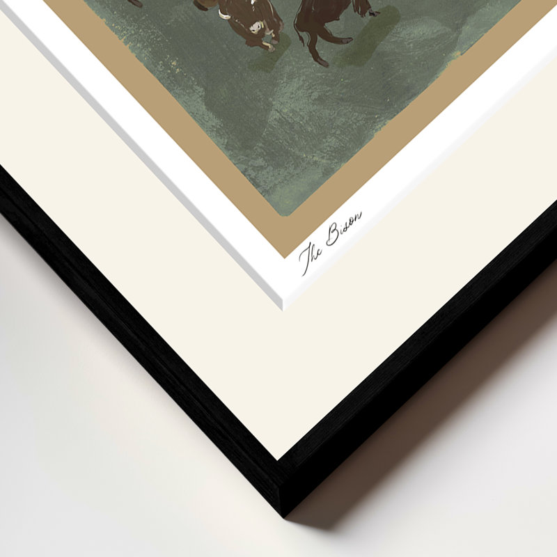 Mod-Ensemble «The Bison» par ChiChi - reproduction d'art de la faune verte minimaliste avec un troupeau de bisons | H 36 po x l 48 po