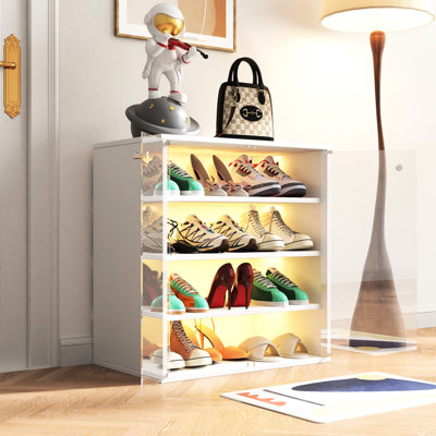 Stackable Shoe Bin With Led And Functional Storage - Wooden For Sneakers  4 1 Display