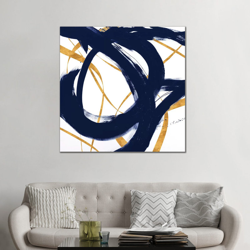 "Marine avec Gold Strokes I" par Megan Morris-impression, H 48 po x l 48 po x 1,5 po, Toile tendue, Aucun mat