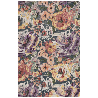 Tapis bleu / mauve en laine / coton touffeté à la main Kathalina
