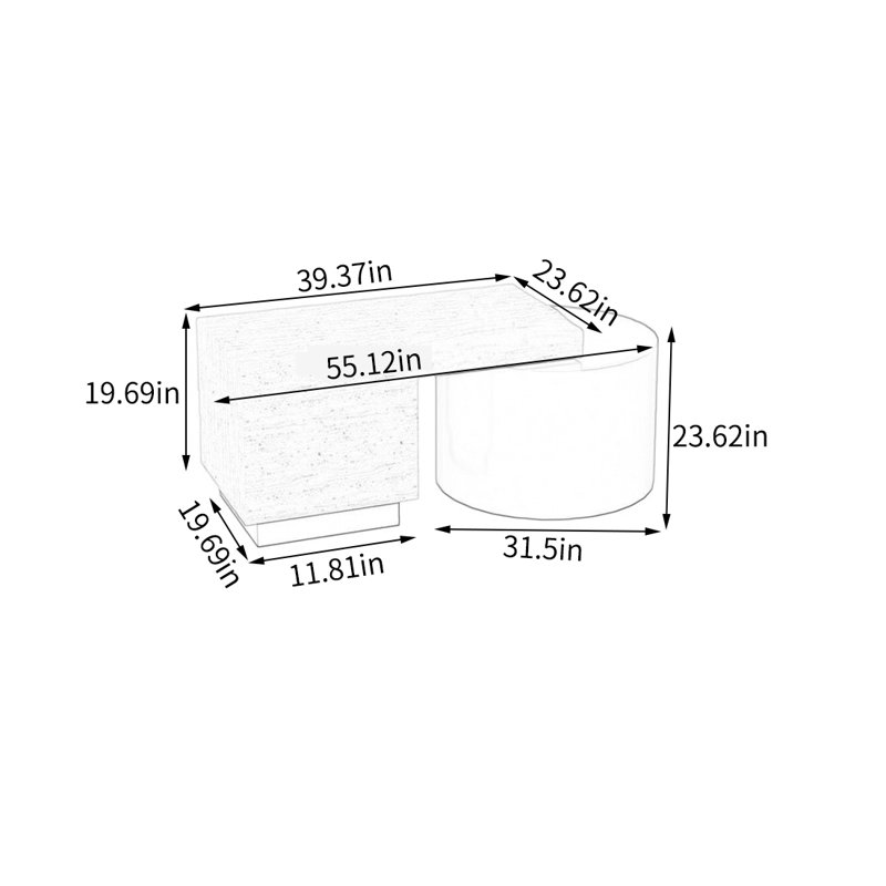 Table de présentation moderne en panneau de fibres à densité moyenne, H 23,62 po x l 55,12 po x P 23,62 po