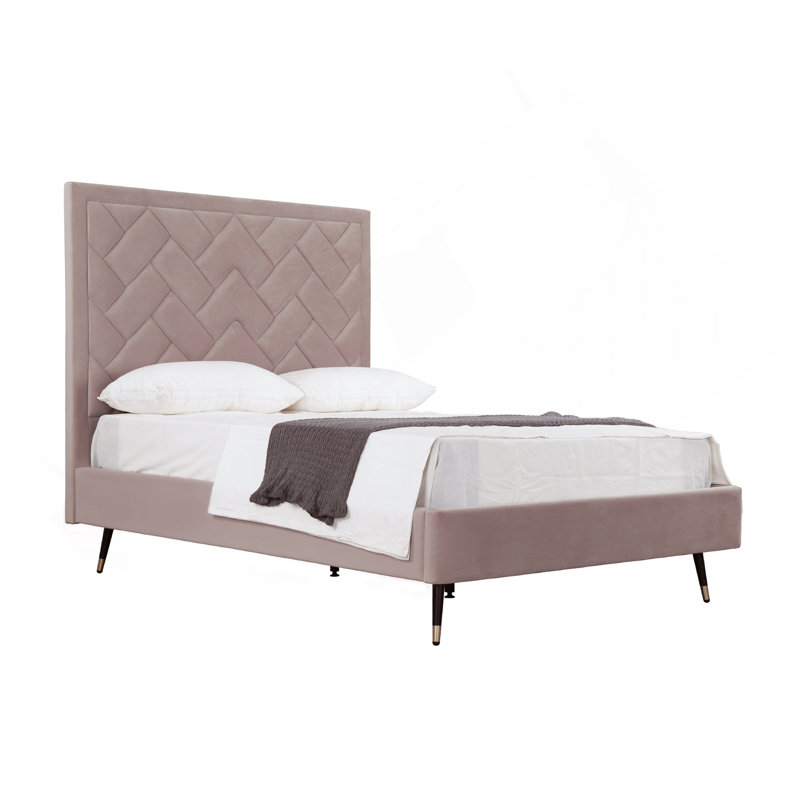 Lit double en velours Crosby, Lit double, Rosé