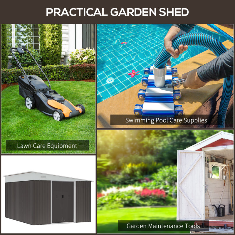 Gray Metal Outdoor Storage Shed with Double Lockable Doors and Vents
