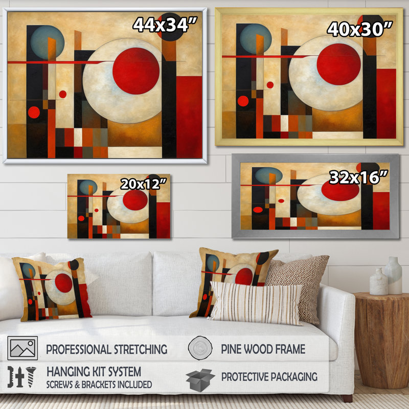 Brun et rouge explorant les dimensions sur toile, Cadre photo noir simple, H 34 po x l 44 po x P 1,5 po