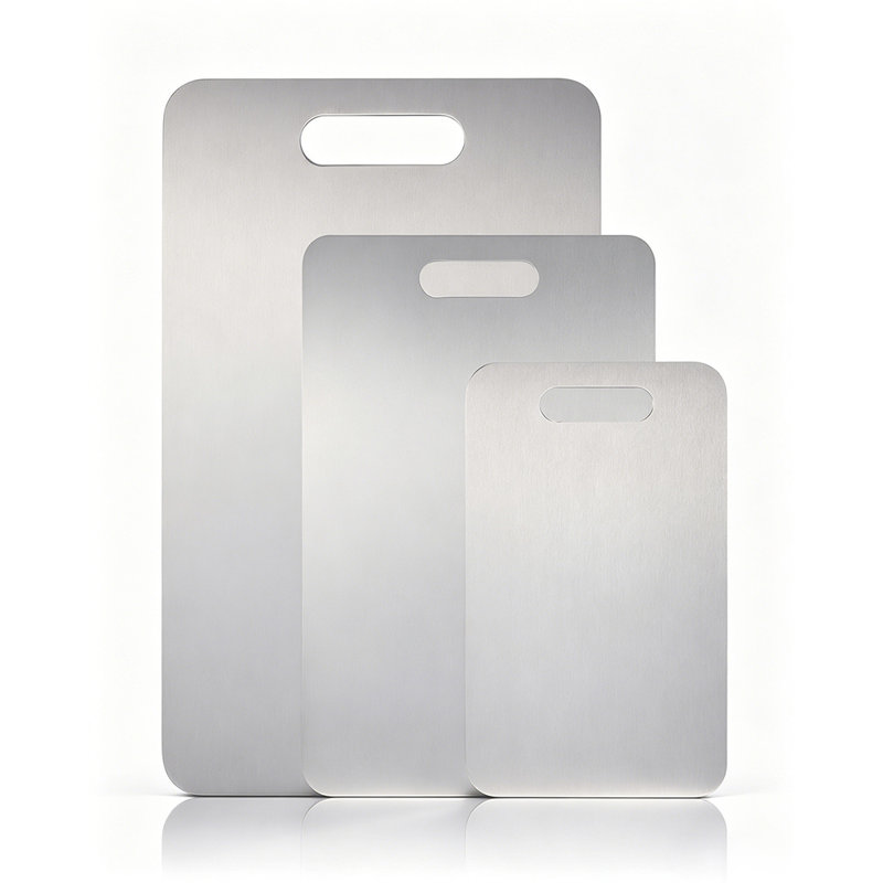 Set of 3 Titanium Cutting Boards, 100% Pure Titanium Chopping Boards with Handle, Non-Toxic Double-Sided Food Prep Boards for Meat, Vegetables & Fruits