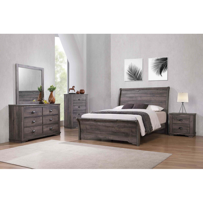 1 lit de style traîneau pour grand lit de style contemporain à lignes horizontales avec pente douce et courbée avec finition grise