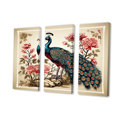 " Stamp Illustration Of Glorious Peacock V " 3 Piece Art Watercolor Set