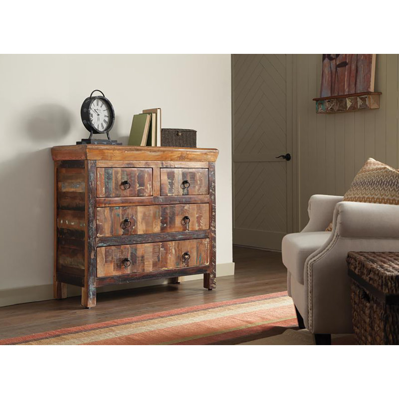 Armoire d'appoint 4 tiroirs en bois récupéré massif brun