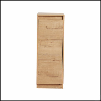 12 Inch Small Freestanding Storage Cabinet with Soft Close Doors and Imitative Oak Finish, Perfect for Bathroom Organization