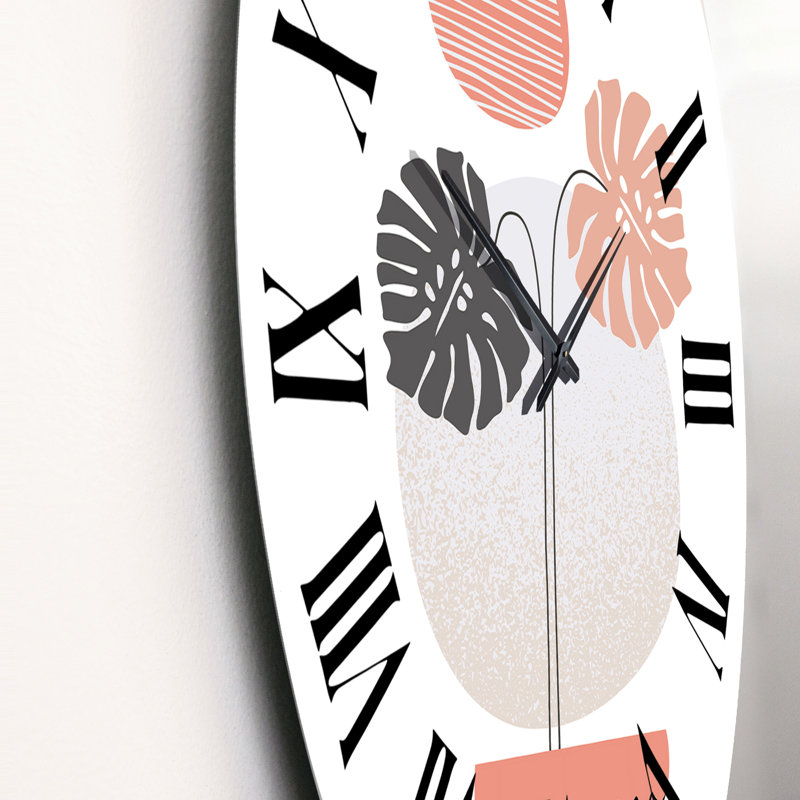 «Tropical Monstera Leaf One Line Art», horloge murale moderne, Médium