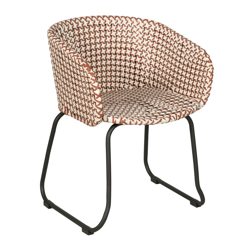 Fauteuil d'extérieur en rotin tissé Luna, Siège rouge / blanc / cadre noir