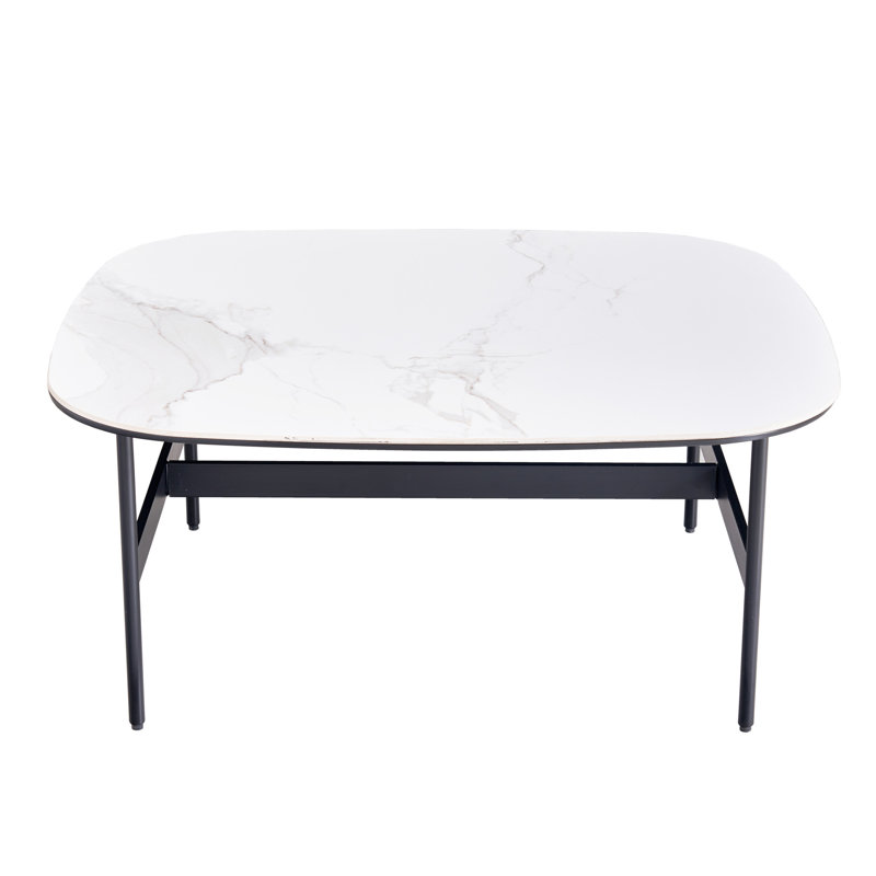 Small Coffee Table For Living Room,Modern Rock Beam Ceramic Coffee Table,Low Square Center Table Easy Assembly
