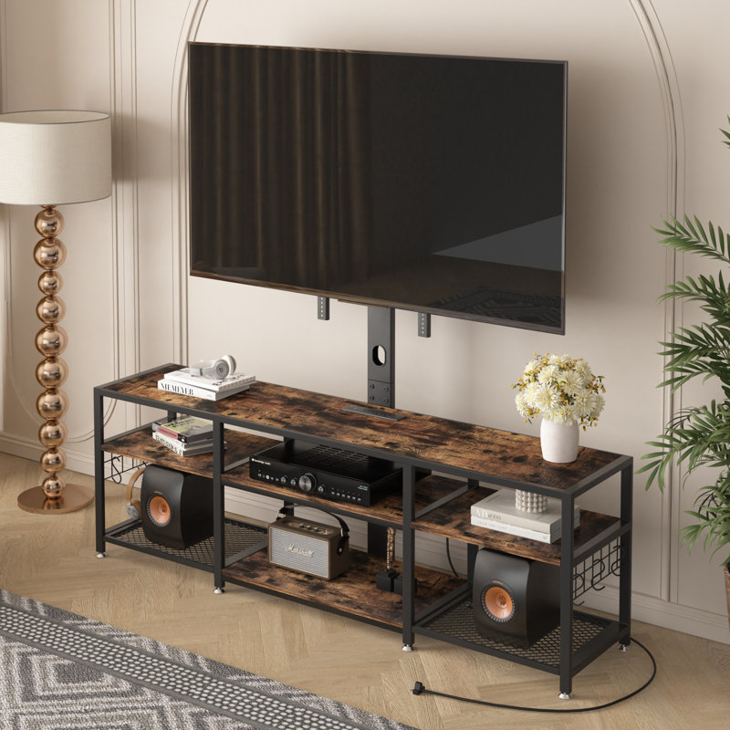 TV Stand with TV  Mount and Power Outlet 3 Tiers TV Entertainment Center Console Height Adjustable Mount with Storage Shelves for Living Room, Bedroom