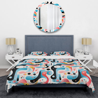 Ensemble de housse de couette rose et bleu Midcentury Trendy
