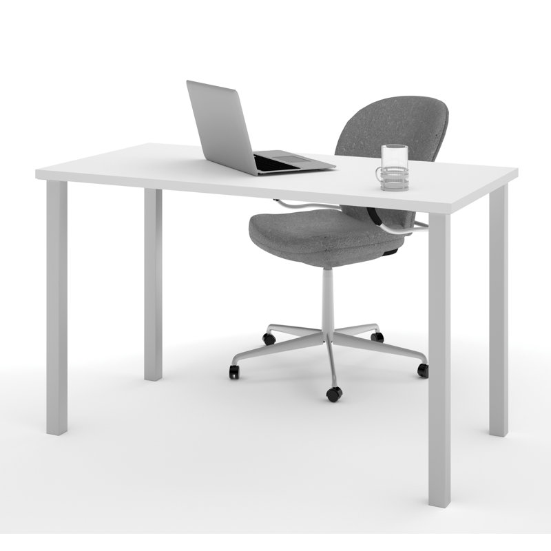 Manufactured Wood and Metal Writing Desk, 29" H x 47.6" W x 24" D, White