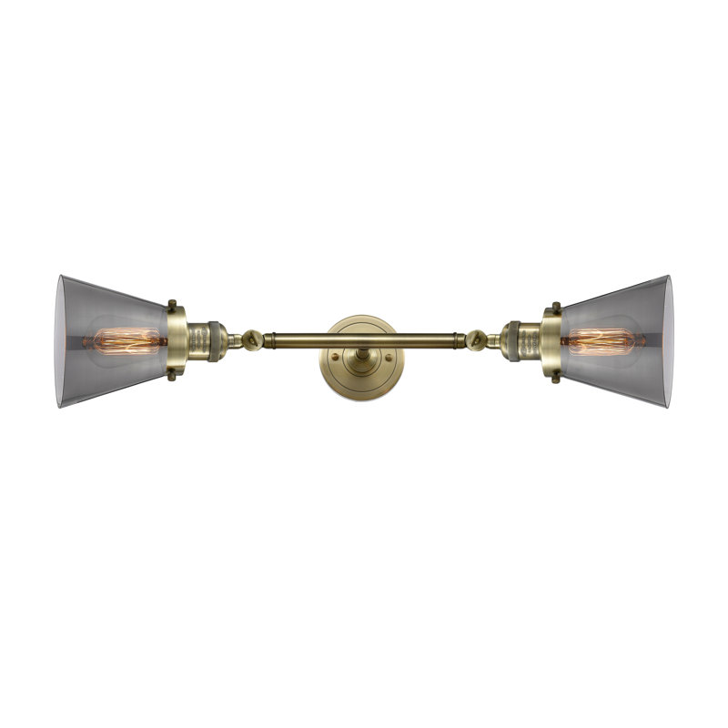 Cone 2 Light Tiltable Bath Vanity Light, Antique Brass, Smoked, Bulb Not Included