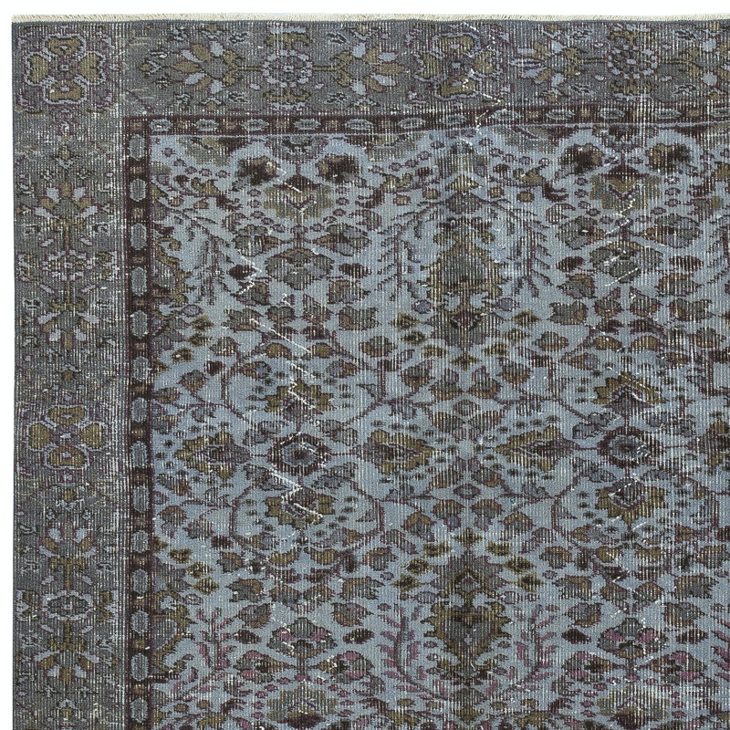 Tapis bleu 4,8 x 8 pi à motif de fleurs moderne noué à la main en Turquie