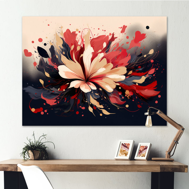 Beige rouge harmonie dans le chaos sur toile, H 34 po x l 44 po x P 1,5 po, Toile tendue