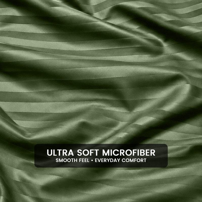 Imperial Homeware London Microfiber Striped Duvet Cover Set with Pillowcases Included, Olive Green