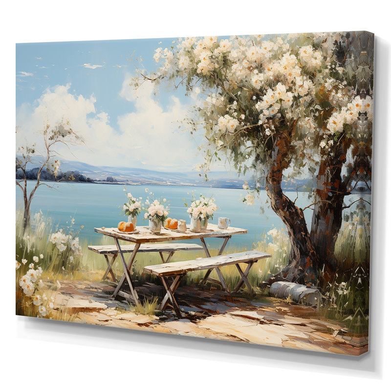 Pique-nique au lac II sur toile, Toile tendue, H 24 po x l 32 po