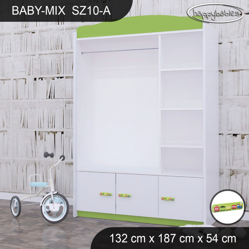 Baby 3 Door Wardrobe, Green/White/Green
