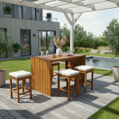 Ensemble de table de salle à manger en bois d'acacia massif 5 pièces pour patio, porche, bord de piscine