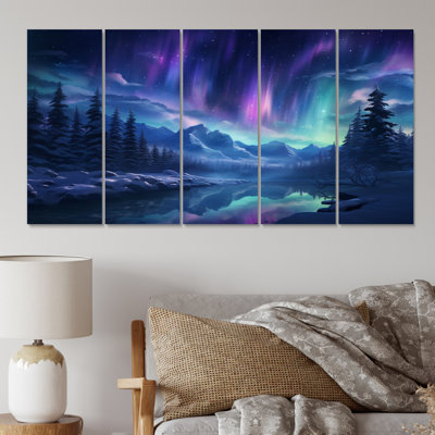 Northern Lights I - Aurora Borealis Canvas Wall Art - 5 Equal Panels